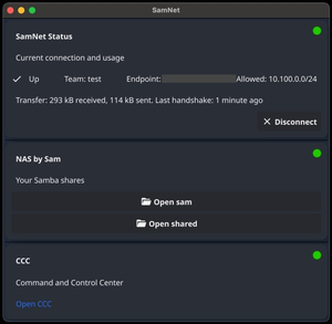 SamNet 0.3.3 dashboard